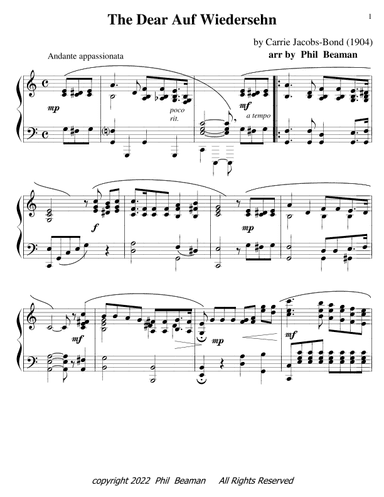 The Dear Auf Wiedersehn - piano solo (arr. Phil Beaman)