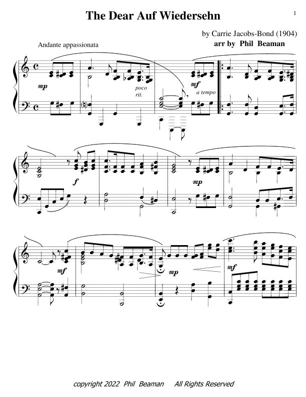 The Dear Auf Wiedersehn - piano solo (arr. Phil Beaman)