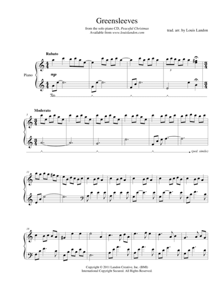 Greensleeves - Traditional Christmas - Louis Landon - Solo Piano (arr. Louis Landon)