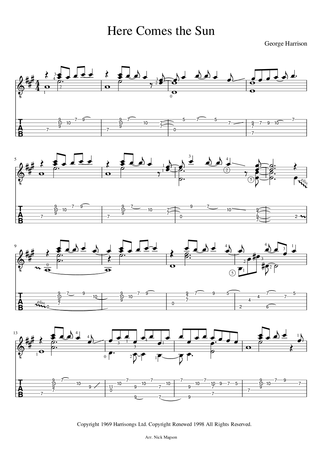 Here Comes The Sun (arr. Nick Magson)