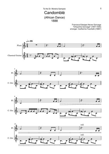 Chiquinha Gonzaga - Candomblé. Arrangement for Flute and Classical Guitar. Score and Separated Parts (arr. Guilherme Facchetti)