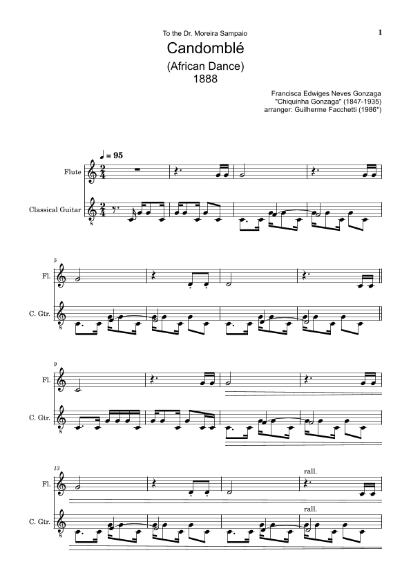 Chiquinha Gonzaga - Candomblé. Arrangement for Flute and Classical Guitar. Score and Separated Parts (arr. Guilherme Facchetti)