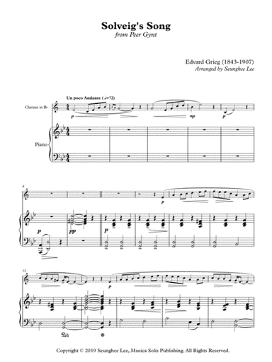 Edvard Grieg: Solveig's Song for Clarinet and Piano (arr. Seunghee Lee)