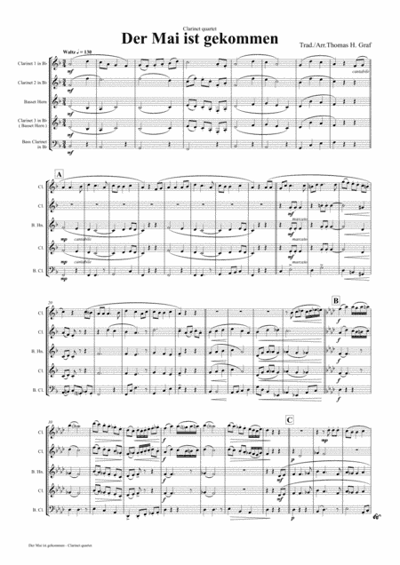 Der Mai ist gekommen - German Folk Song - Clarinet Quartet (arr. Thomas H. Graf)