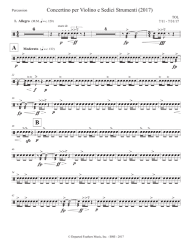Concertino per Violino e Sedici Strumenti (2017) percussion part