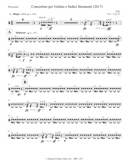 Concertino per Violino e Sedici Strumenti (2017) percussion part
