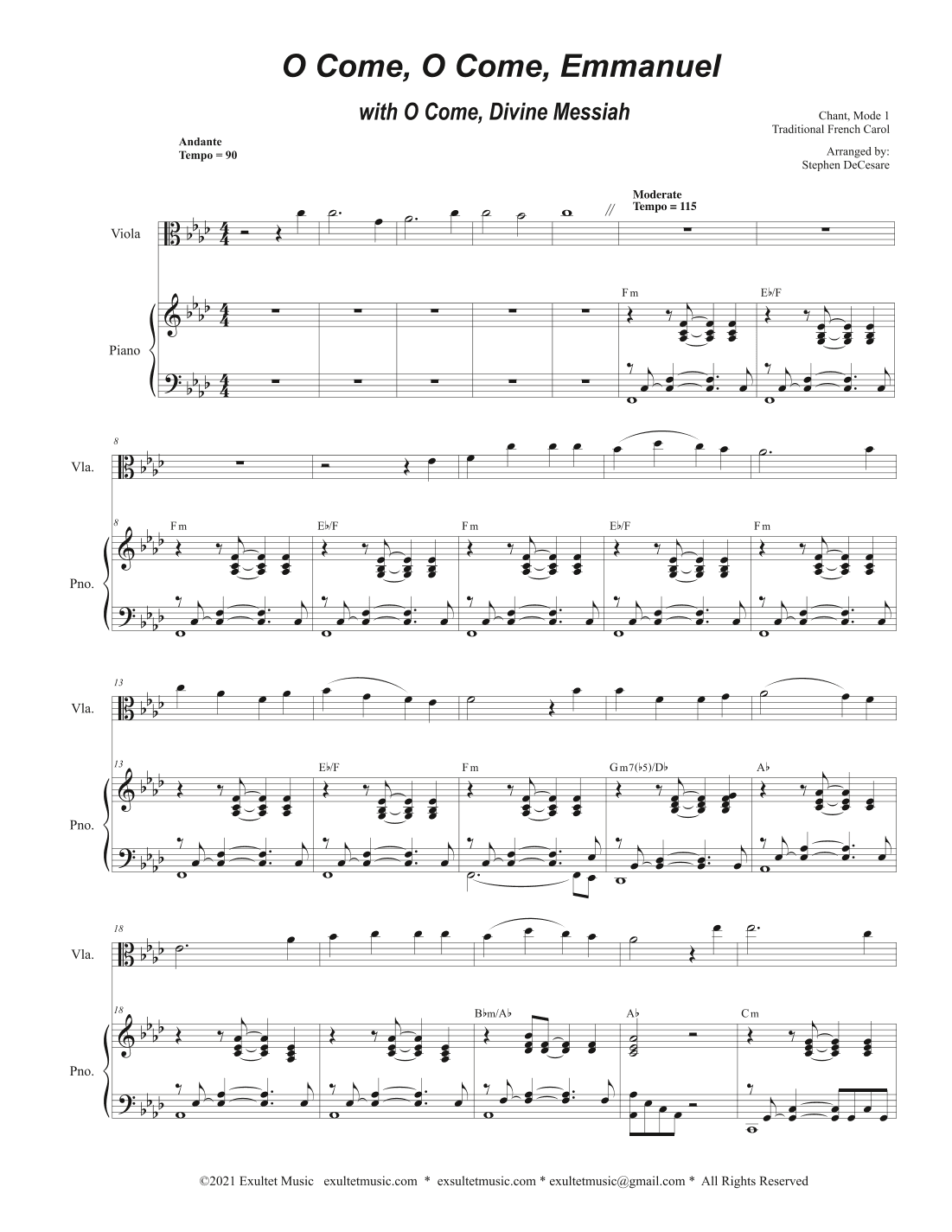 O Come, O Come, Emmanuel (with "O Come, Divine Messiah") (Viola solo and Piano) (arr. Stephen DeCesare)