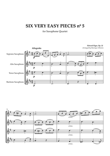Six Very Easy Pieces nº 5 (Allegretto) - For Saxophone Quartet (arr. Henrique Oliveira)