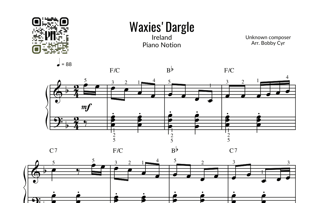 Waxies' Dargle (Easy Piano) (arr. Bobby Cyr)