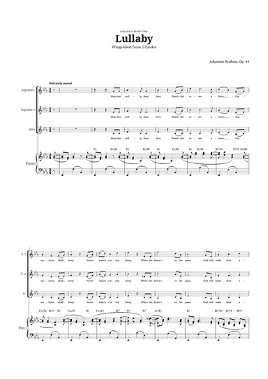 Lullaby by Brahms for SSA Choir and Piano (arr. Langanho)