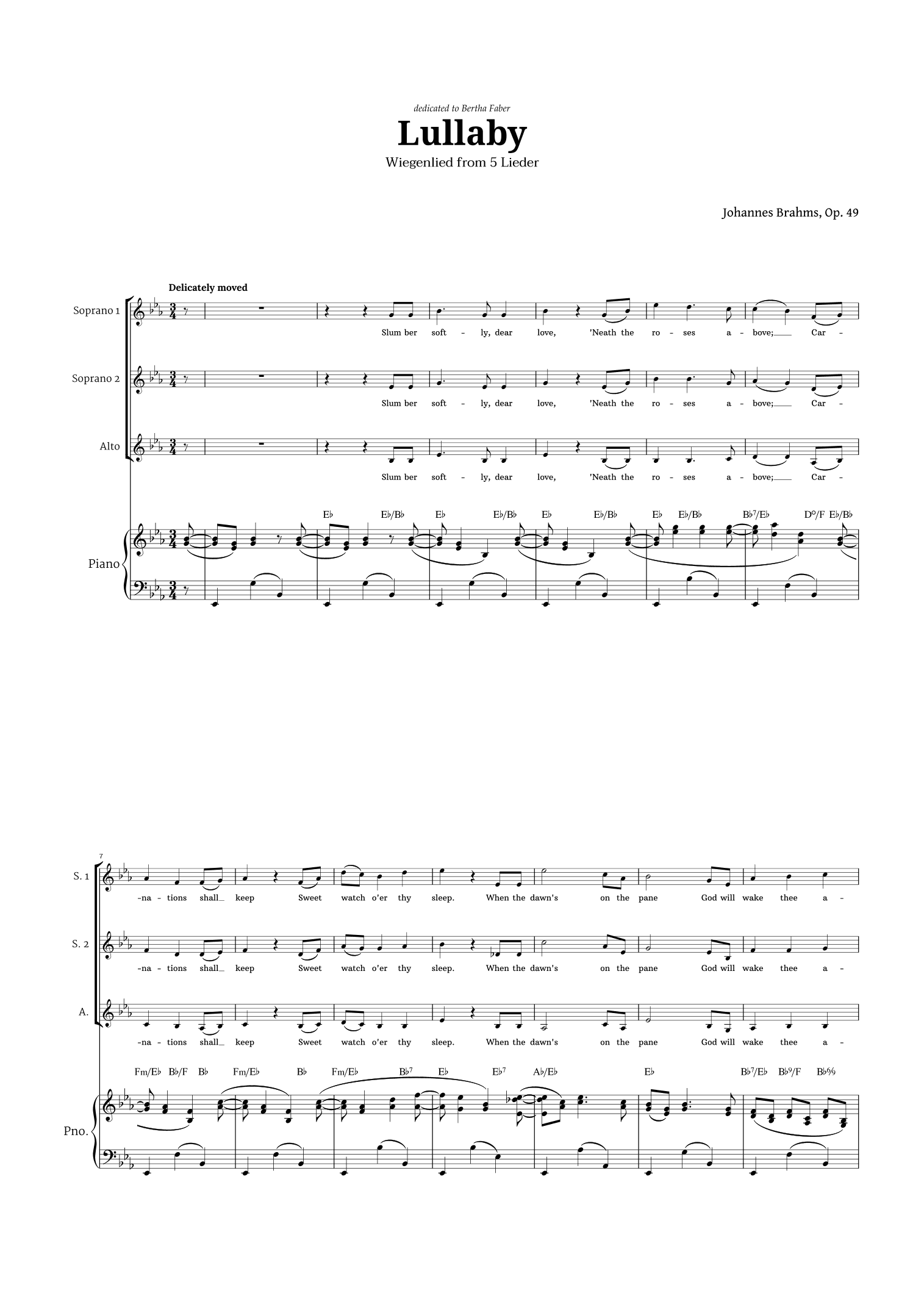 Lullaby by Brahms for SSA Choir and Piano (arr. Langanho)