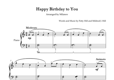 Happy Birthday to You Piano in C Easy Intermediate Fingering Pedal (arr. Milanov)