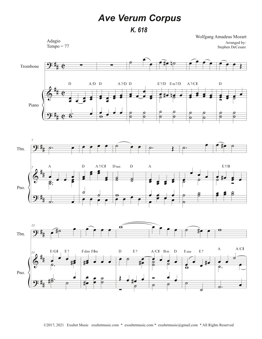 Ave Verum Corpus (Trombone solo - Piano Accompaniment) (arr. Stephen DeCesare)