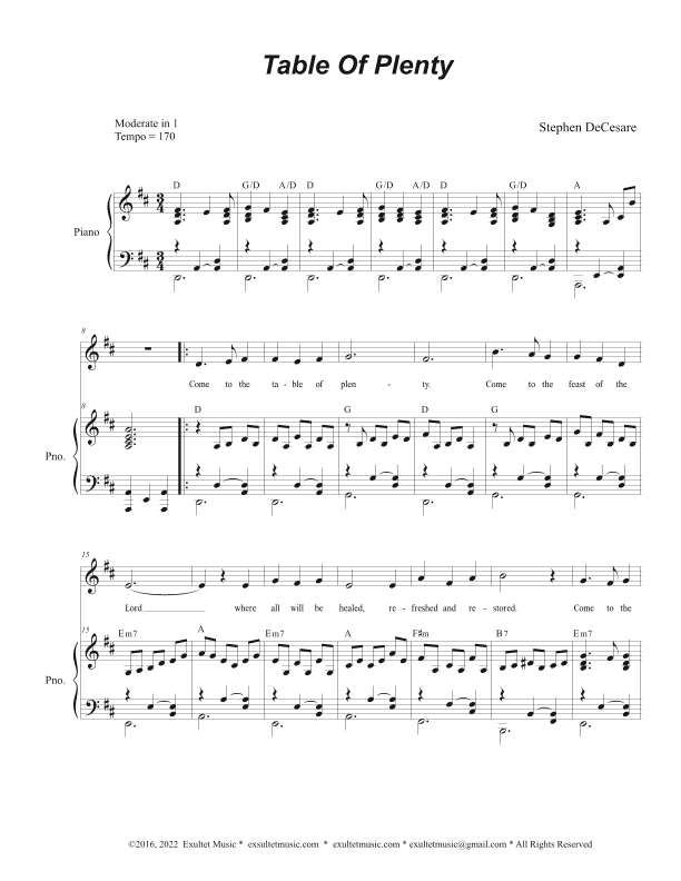 Table of Plenty (Vocal solo)