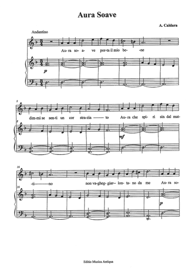 Antonio CALDARA    AURA SOAVE   (high voice)  d minor  (arranged for soprano or tenor and piano by H (arr. Helios D'Andrea)