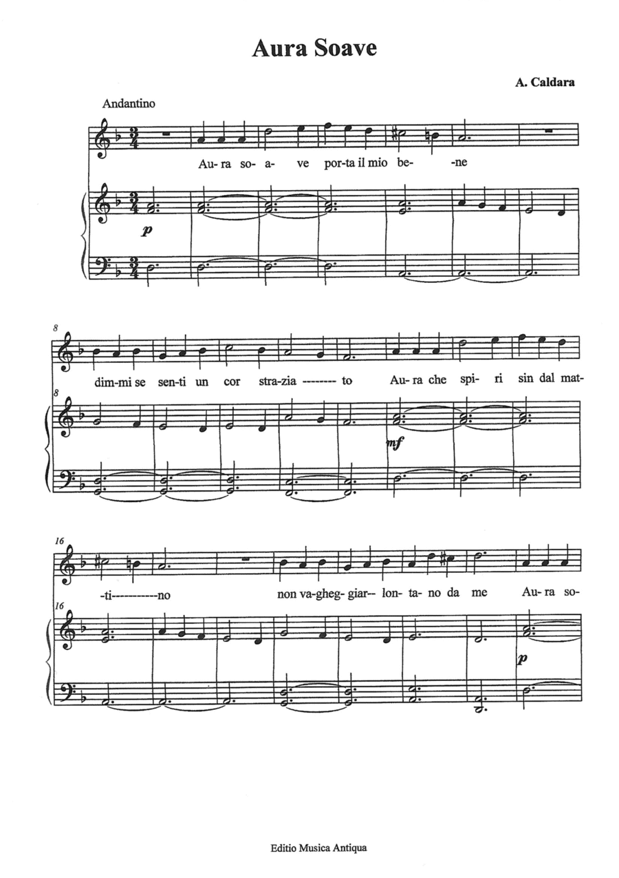 Antonio CALDARA    AURA SOAVE   (high voice)  d minor  (arranged for soprano or tenor and piano by H (arr. Helios D'Andrea)