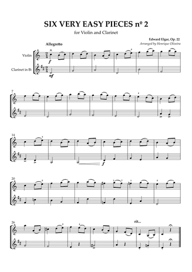 Six Very Easy Pieces nº 2 (Allegretto) - Violin and Clarinet (arr. Henrique Oliveira)