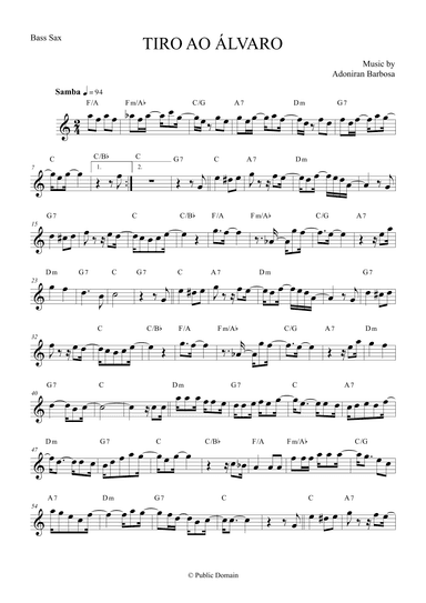 Tiro ao Álvaro by Adoniran Barbosa - Bass Saxophone (arr. The Sheet Music Library)