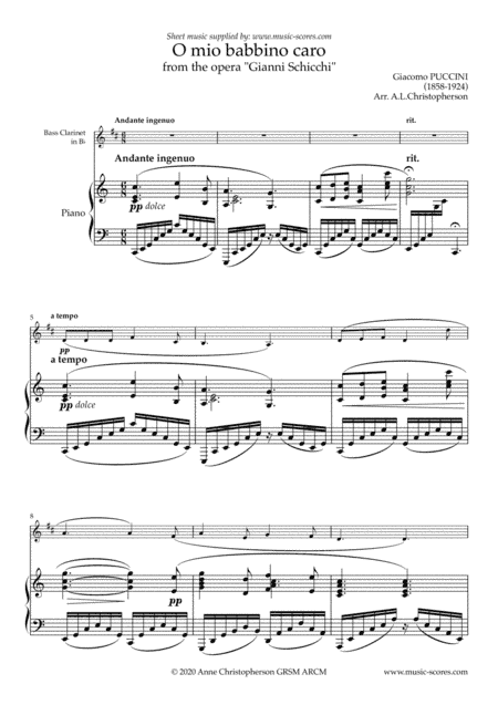 O Mio Babbino Caro - Bass Clarinet and Piano (arr. Anne L Christopherson GRSM ARCM)