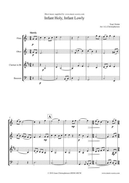 Infant Holy, Infant Lowly - Wind Quartet (arr. Anne L Christopherson GRSM ARCM)