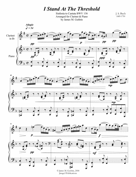 Bach: I Stand At The Threshold for Clarinet & Piano (arr. James M. Guthrie, ASCAP)
