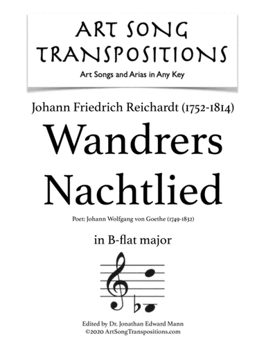 REICHARDT: Wandrers Nachtlied (transposed to B-flat major) (arr. ArtSongTranspositions.com)