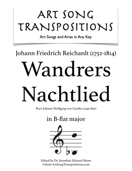 REICHARDT: Wandrers Nachtlied (transposed to B-flat major) (arr. ArtSongTranspositions.com)
