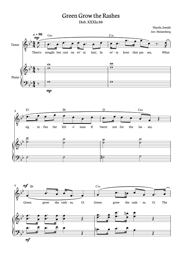 Joseph Haydn - Green Grow The Rashes for Tenor with Piano and chords in G minor. (arr. Heisenberg)