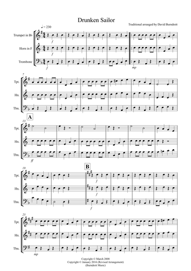 Drunken Sailor for Brass Trio (arr. David Burndrett)