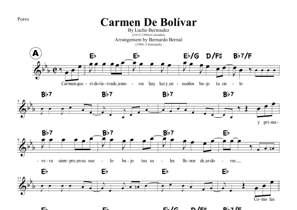 Carmen De Bolivar (arr. Bernardo Bernal Hidalgo)