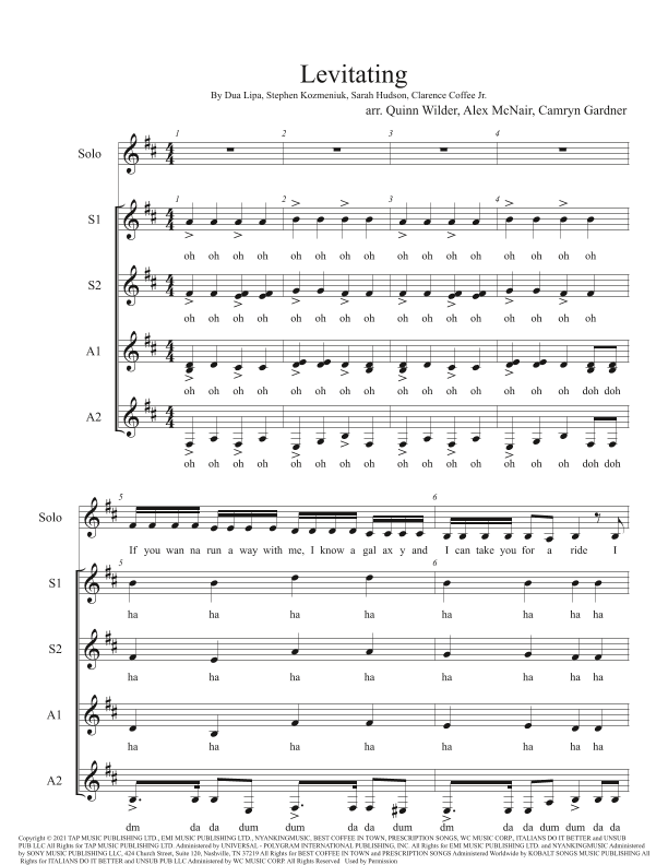 Levitating - Score Only (arr. Quinn Wilder, Alex McNair, Camryn Gardner)