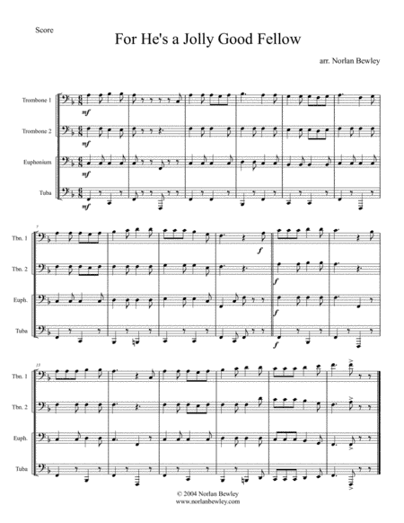 For He's A Jolly Good Fellow - Low Brass Quartet (arr. Norlan Bewley)
