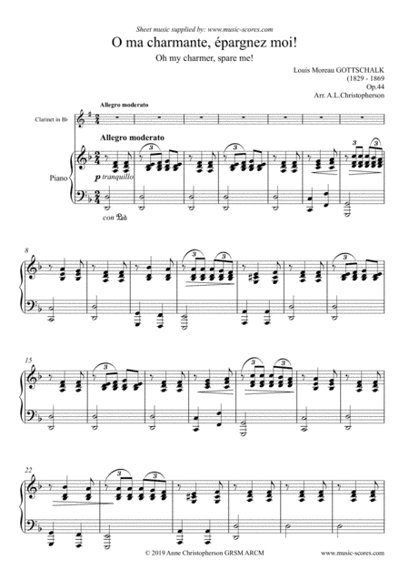 O ma charmante, épargnez moi - Clarinet and Piano (arr. Anne Christopherson ARCM GRSM)