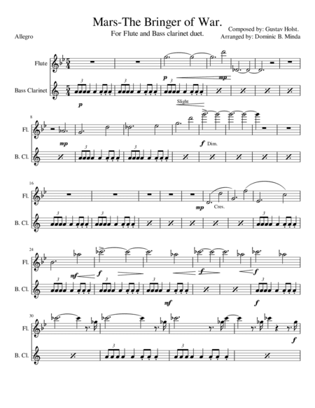 Mars-The Bringer of War, for Flute and Bass Clarinet. (arr. Dominic B. Minda)