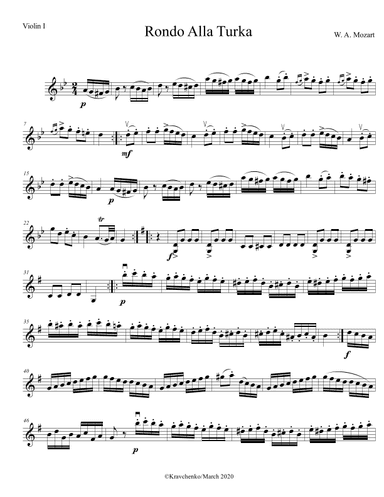 Wolfgang Amadeus Mozart - Rondo Alla Turca (Turkish March) for violin and viola duo (parts) (arr. Julia Samarska)