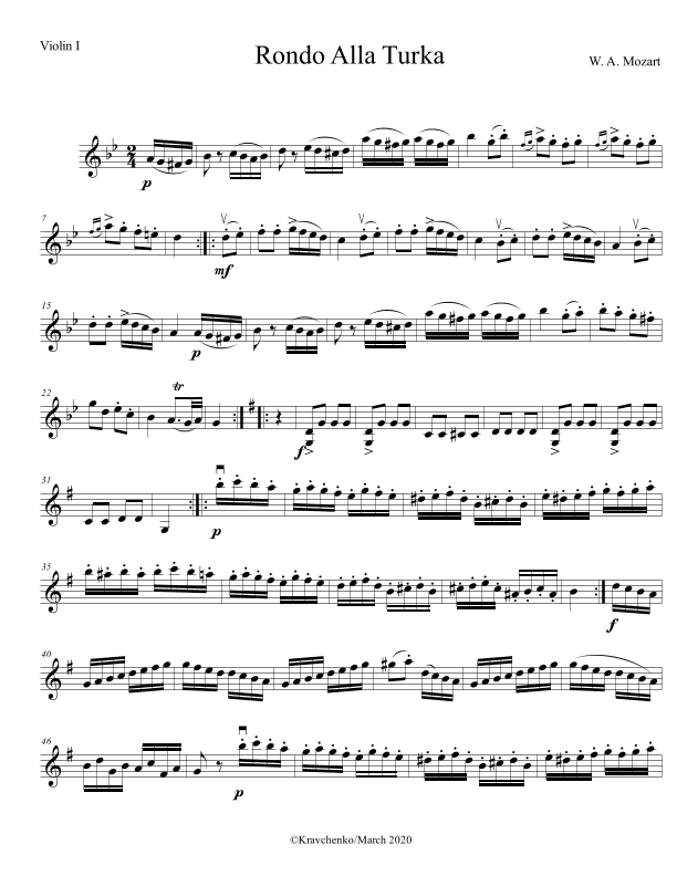 Wolfgang Amadeus Mozart - Rondo Alla Turca (Turkish March) for violin and viola duo (parts) (arr. Julia Samarska)