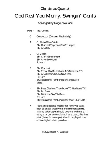 God Rest You Merry, Gentlemen (Clarinet Quartet) (arr. Roger Wallace)
