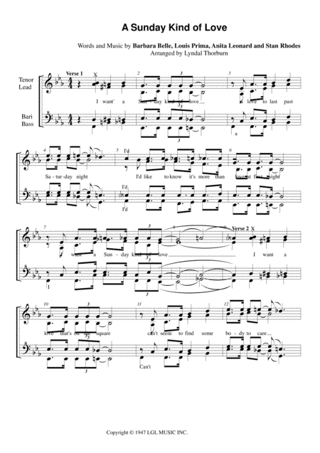 Sunday Kind Of Love (arr. Lyndal Thorburn)