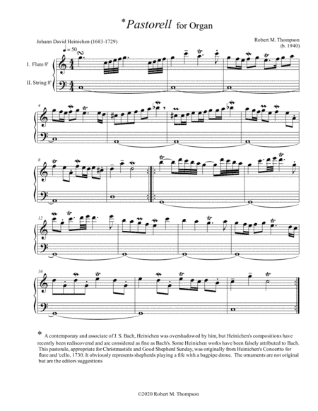 "Pastorell" (pastorale) for Organ manuals alone; Christmas (arr. Bob Thompson)
