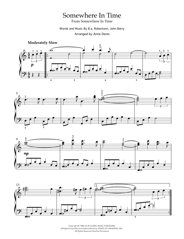 Somewhere In Time (arr. Anne Denis)