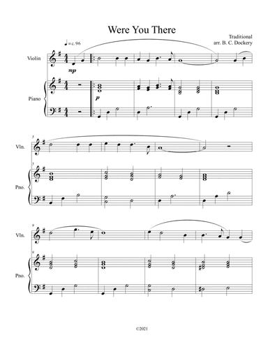 Were You There (violin solo) with optional piano accompaniment (arr. B. C. Dockery)