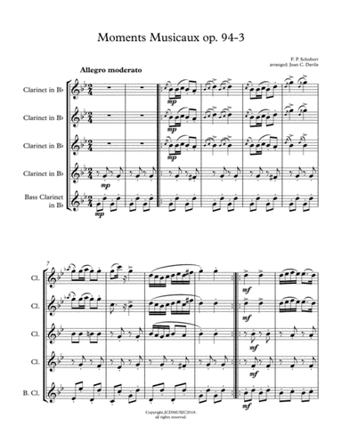 Moments Musicaux op. 94-3 (Franz Schubert) for Clarinet Choir (arr. Juan C. Davila)
