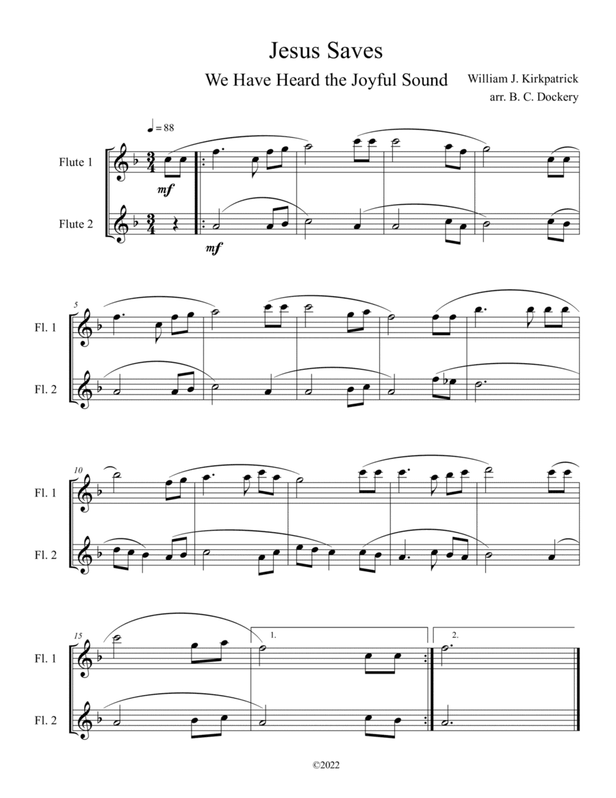 Jesus Saves (We Have Heard the Joyful Sound) Flute Duet (arr. B. C. Dockery)