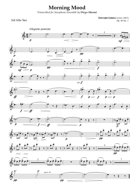 Peer Gynt Suite Op. 46 No. 1 for Saxophone Ensemble - Alto Sax 3 (arr. Diego Marani)