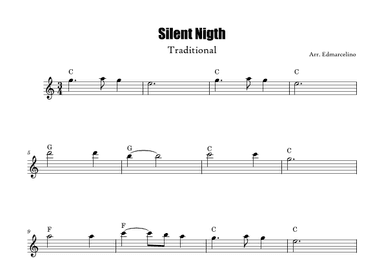 Piccolo Sheet Music for Christmas Song "Silent Nigth" to Intermediate ( with Chords Symbols ) (arr. Edmarcelino)