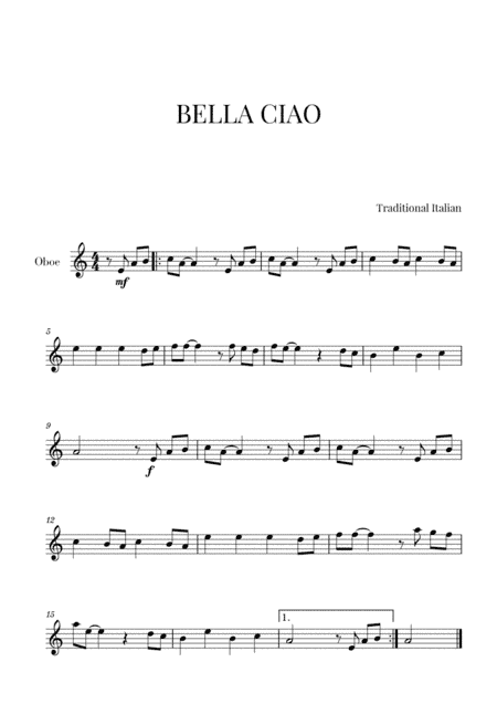 Bella Ciao (for Oboe) (arr. Cadenza Editions)