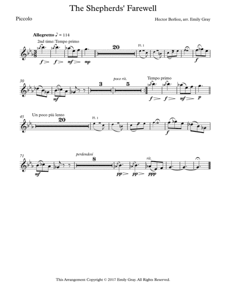 The Shepherds' Farewell for Flute Choir (Parts) (arr. Emily Gray)