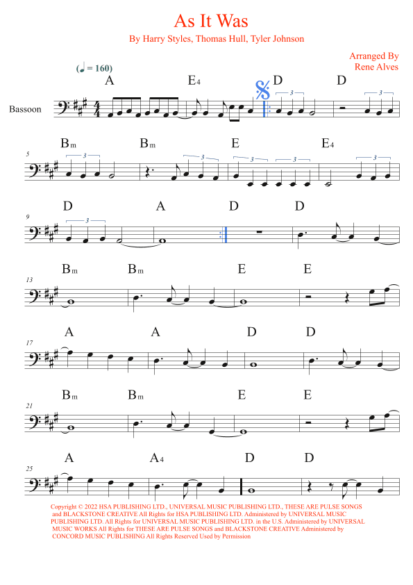 As It Was (arr. Rene Alves)