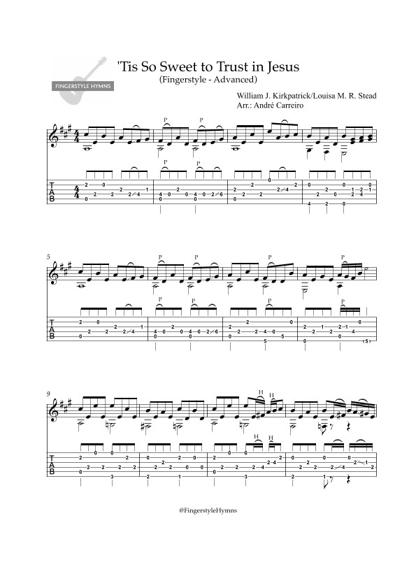 Tis So Sweet to Trust in Jesus - Fingerstyle Guitar (Advanced) (arr. A. Carreiro)