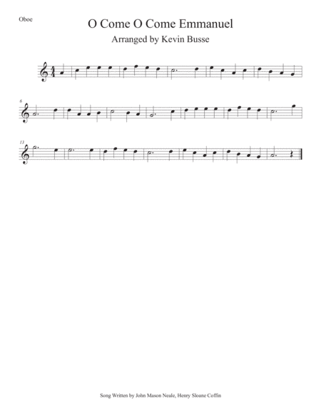 O Come O Come Emmanuel (Easy key of C) Oboe (arr. Kevin Busse)